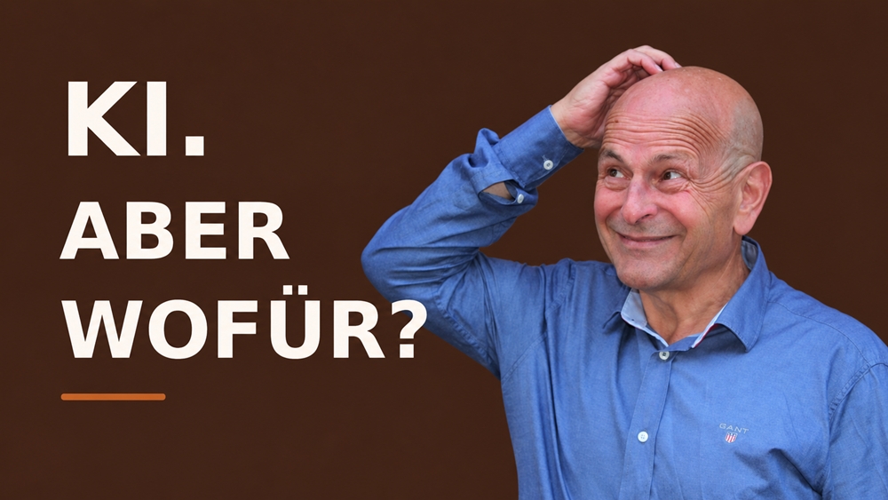 KI aber wofür Mann kratzt sich am Kopf